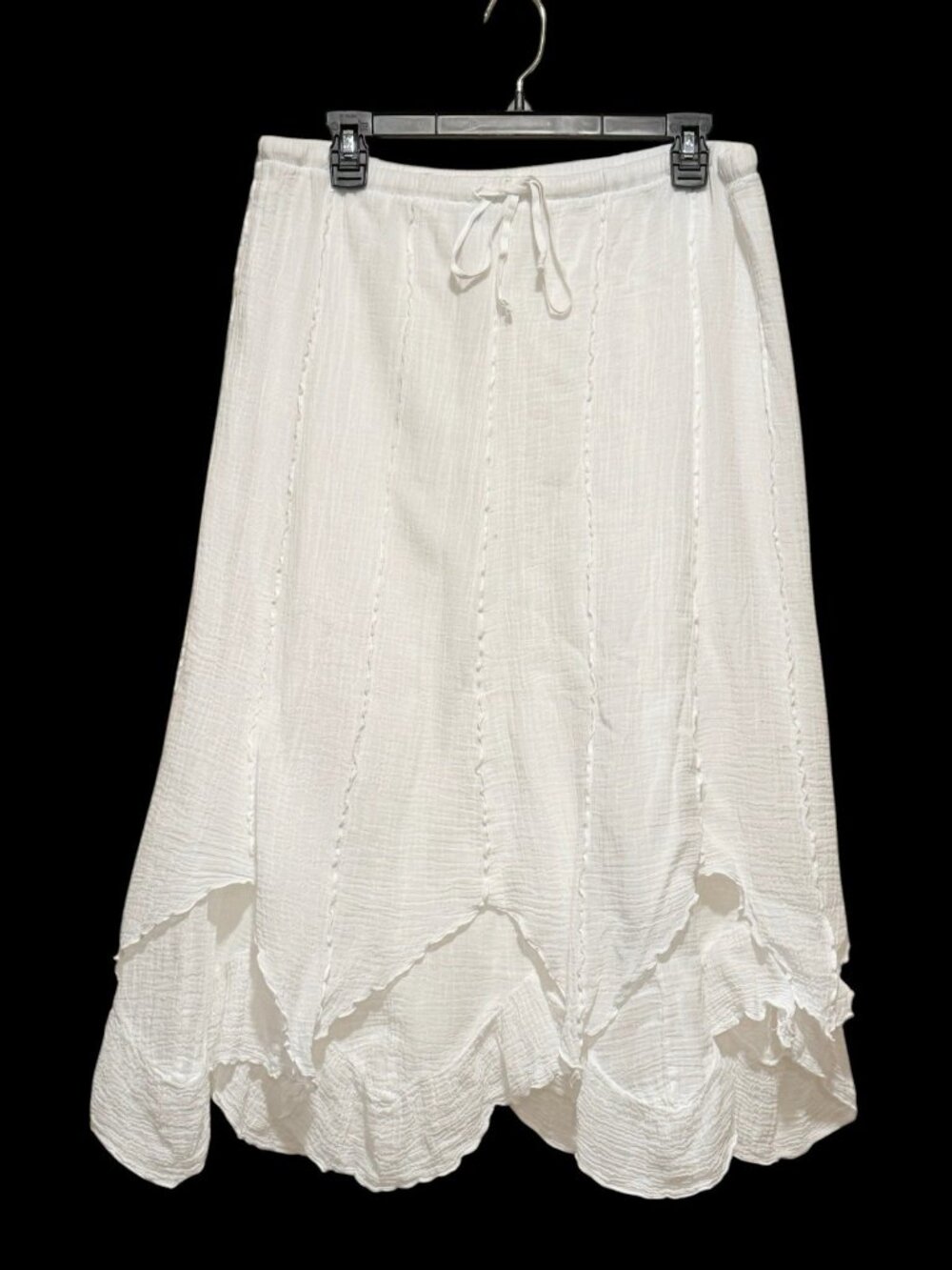 VTG Sea Breeze of California Gauzy White Boho Tiered Handkerchief Midi Skirt USA - Picture 2 of 8